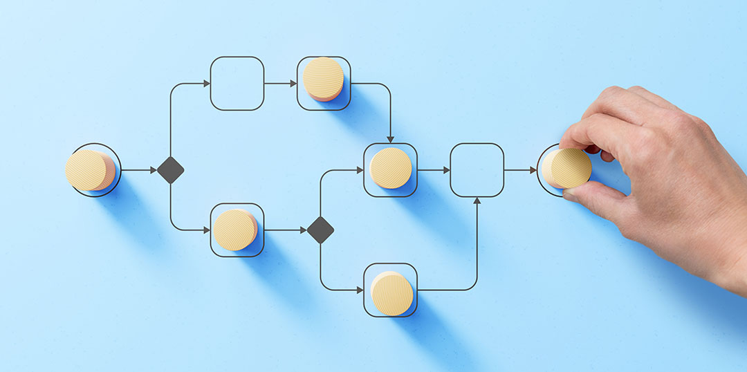 Stock image of a flow chart with blue background